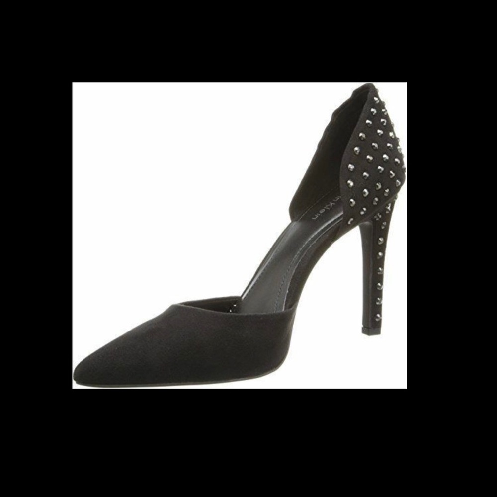 Calvin Klein black micro suede rhinestone pumps
